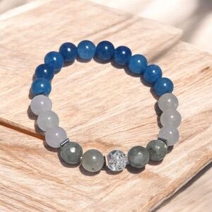 Blue Apatite Labradorite Aquamarine  Beaded Stretch Bracelet